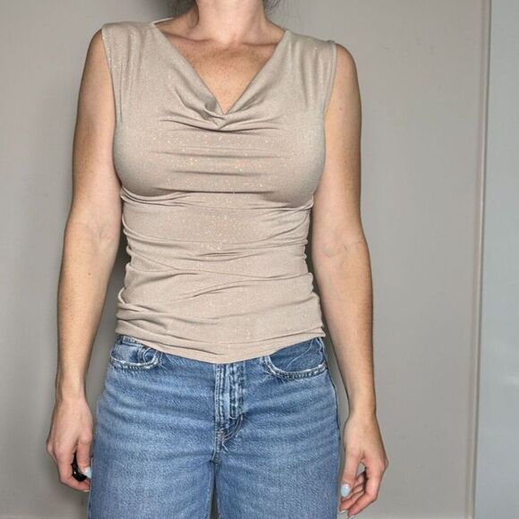 Boston Proper Gold Sparkly Cowl Sleeveless Top Size XS - Picture 1 of 5